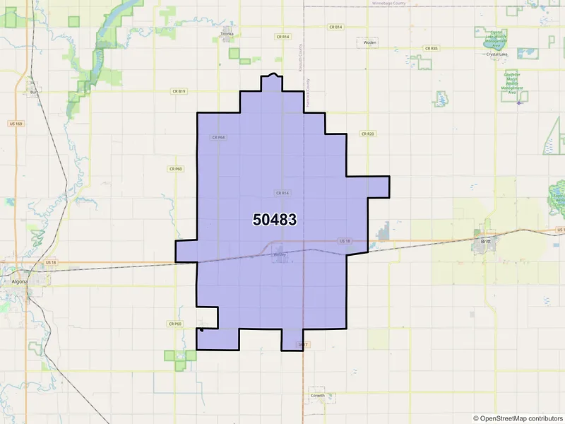 Map of ZIP Code 50483 — Wesley, IA