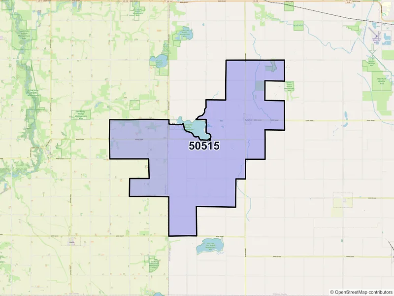 Map of Ayrshire, Iowa and ZIP codes