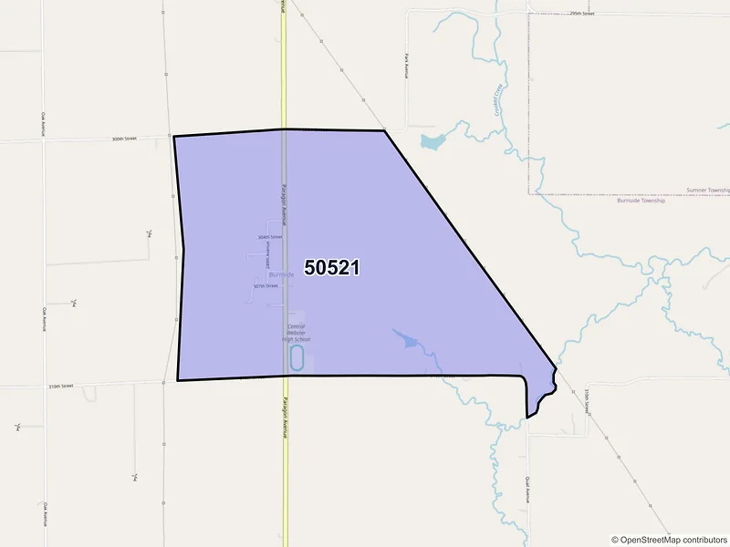 Map of Burnside, Iowa and ZIP codes