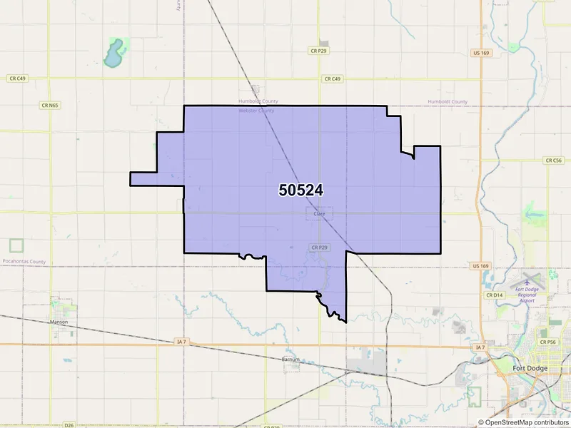 Map of ZIP Code 50524 — Clare, IA