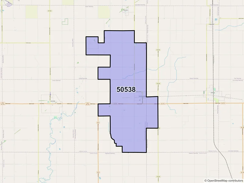 Map of ZIP Code 50538 — Farnhamville, IA