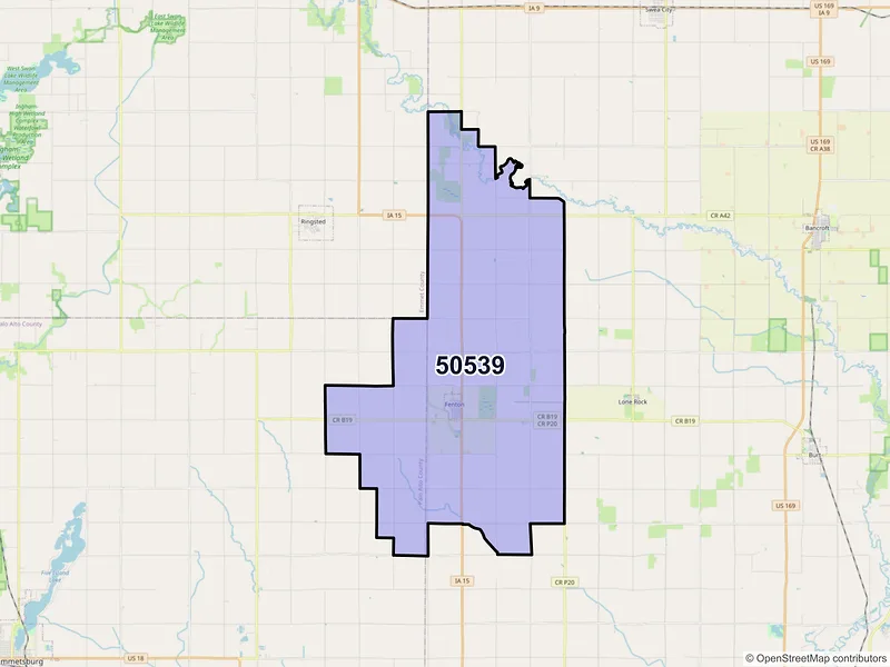 Map of ZIP Code 50539 — Fenton, IA