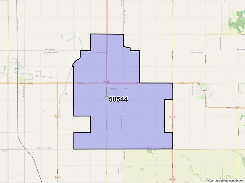 Map of ZIP Code 50544 — Harcourt, IA