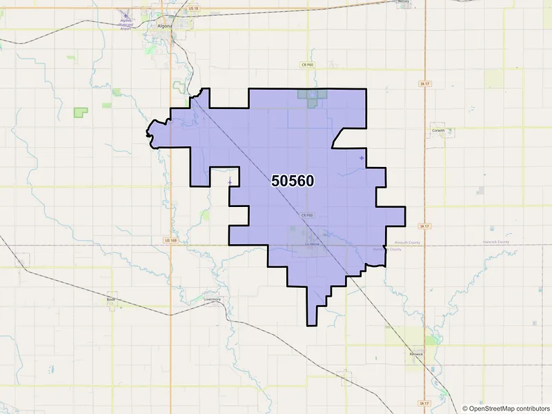 Map of ZIP Code 50560 — Lu Verne, IA