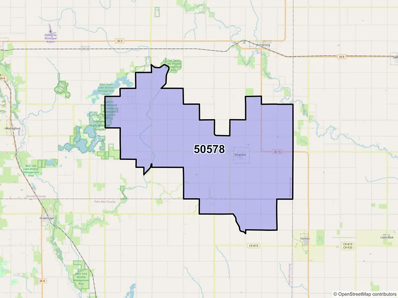 Map of Ringsted, Iowa and ZIP codes