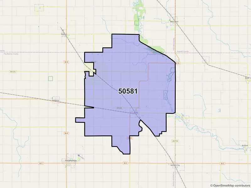 Map of Rolfe, Iowa and ZIP codes