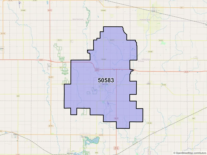 Map of ZIP Code 50583 — Sac City, IA
