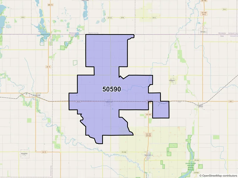 Map of Swea City, Iowa and ZIP codes
