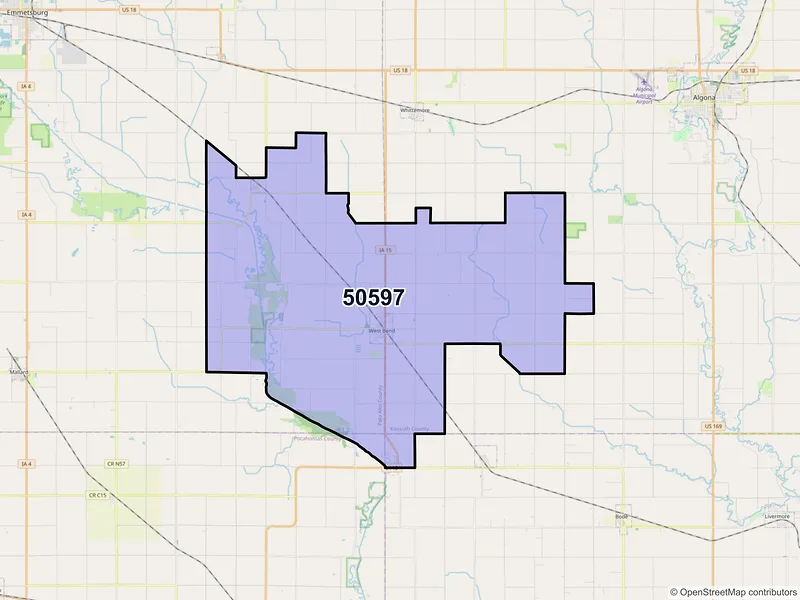 Map of West Bend, Iowa and ZIP codes