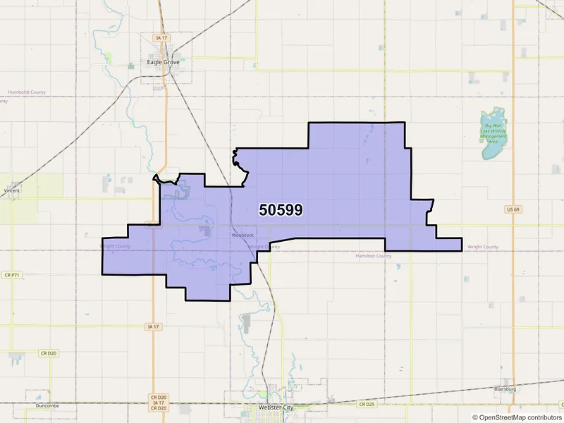 Map of ZIP Code 50599 — Woolstock, IA