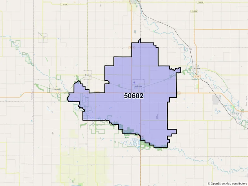 Map of Allison, Iowa and ZIP codes
