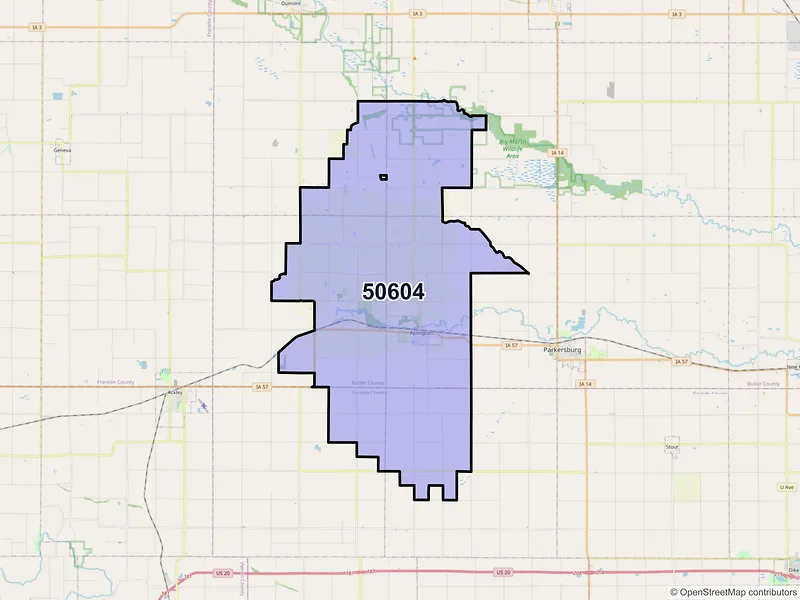 Map of ZIP Code 50604 — Aplington, IA
