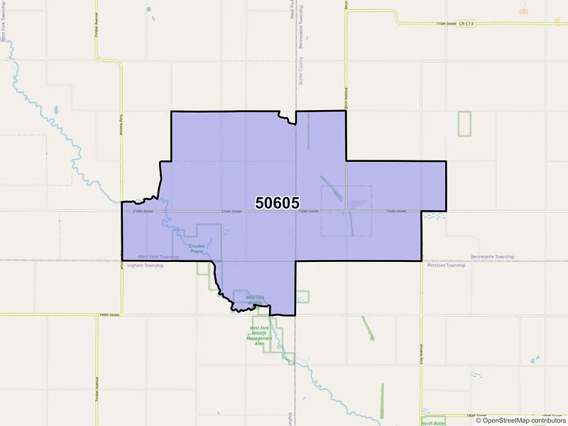 Map of ZIP Code 50605 — Aredale, IA