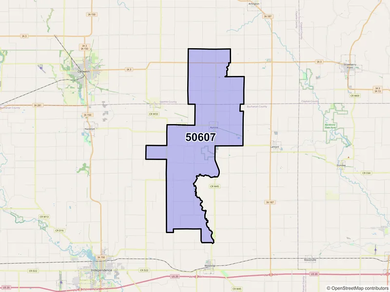 Map of ZIP Code 50607 — Aurora, IA