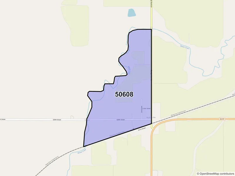 Map of ZIP Code 50608 — Austinville, IA