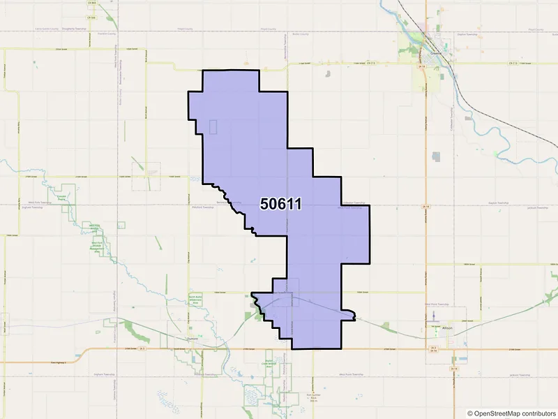 Map of ZIP Code 50611 — Bristow, IA