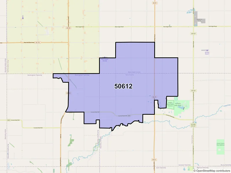 Map of Buckingham, Iowa and ZIP codes