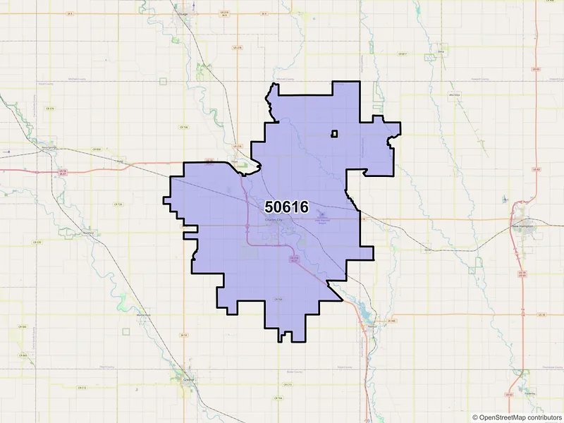 Map of Charles City, Iowa and ZIP codes