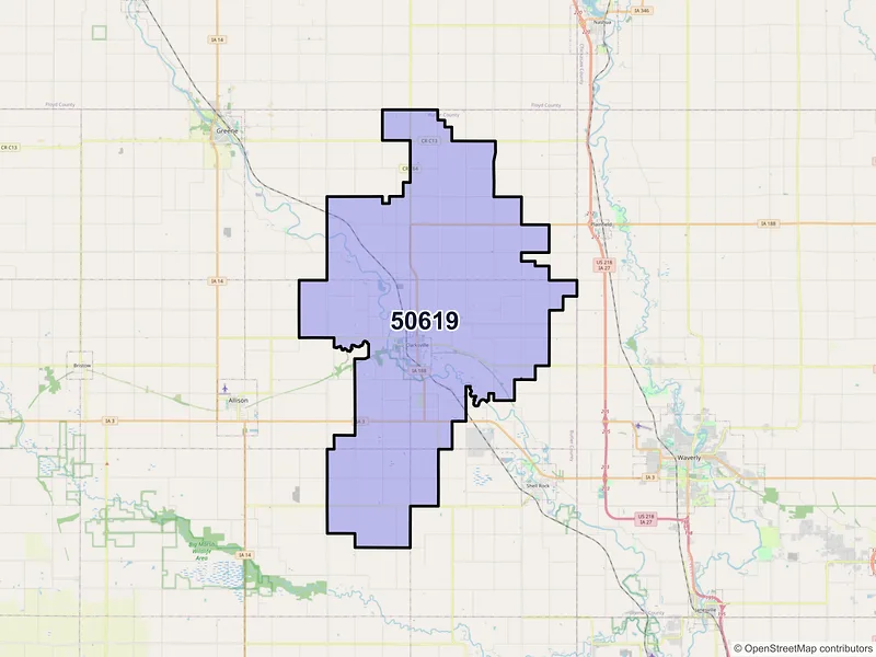 Map of Clarksville, Iowa and ZIP codes