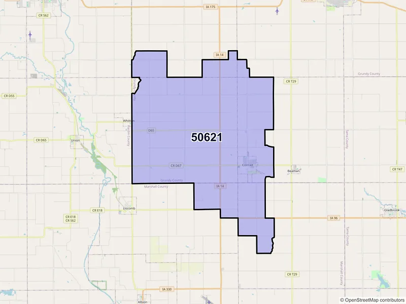 Map of ZIP Code 50621 — Conrad, IA