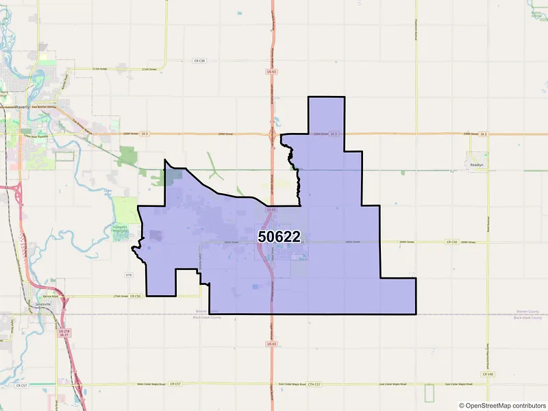 Map of Denver, Iowa and ZIP codes