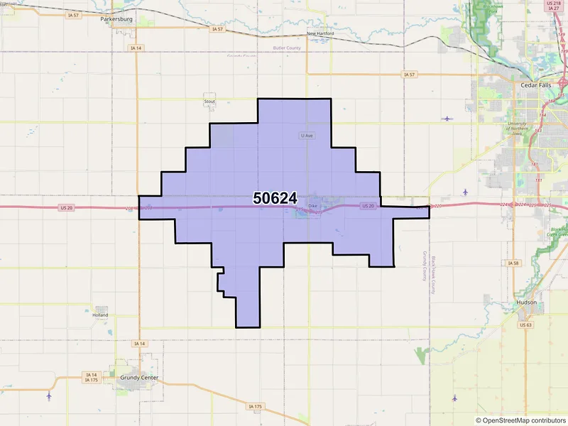 Map of ZIP Code 50624 — Dike, IA
