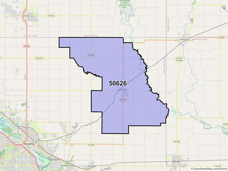 Map of ZIP Code 50626 — Dunkerton, IA
