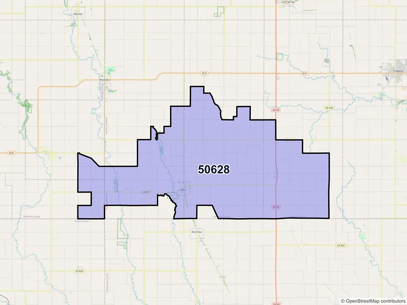 Map of Elma, Iowa and ZIP codes