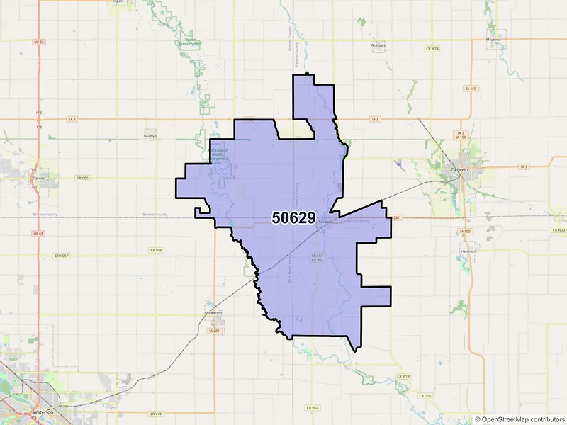 Map of ZIP Code 50629 — Fairbank, IA