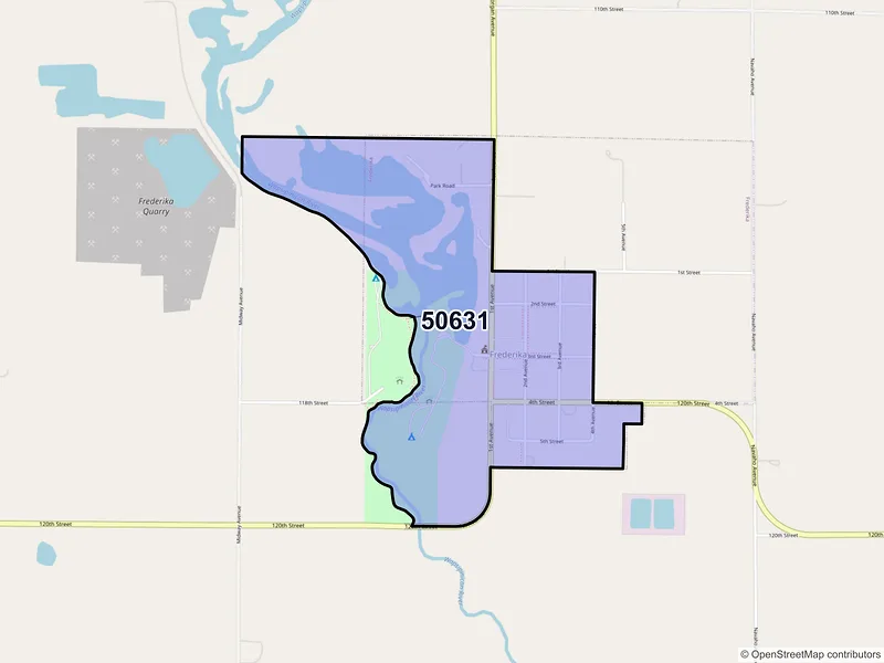 Map of Frederika, Iowa and ZIP codes