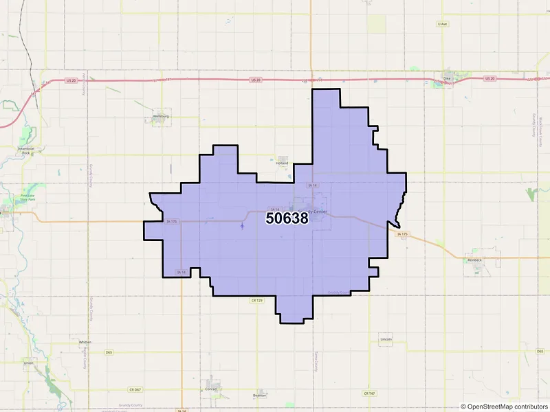 Map of Grundy Center, Iowa and ZIP codes