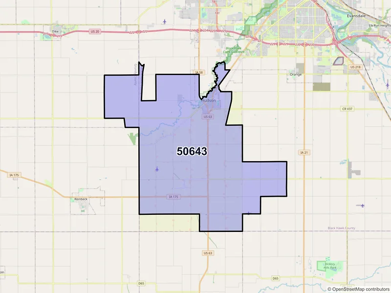 Map of ZIP Code 50643 — Hudson, IA