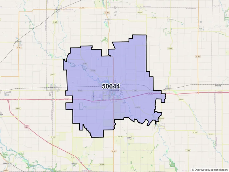 Map of Independence, Iowa and ZIP codes