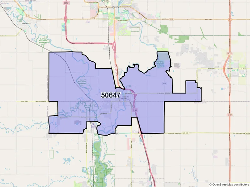 Map of ZIP Code 50647 — Janesville, IA