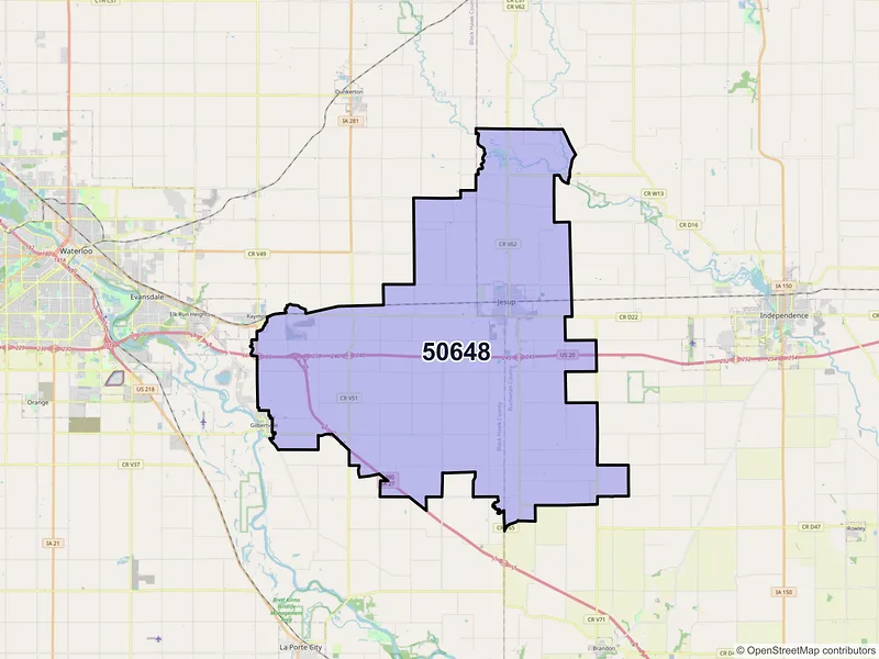 Map of Jesup, Iowa and ZIP codes