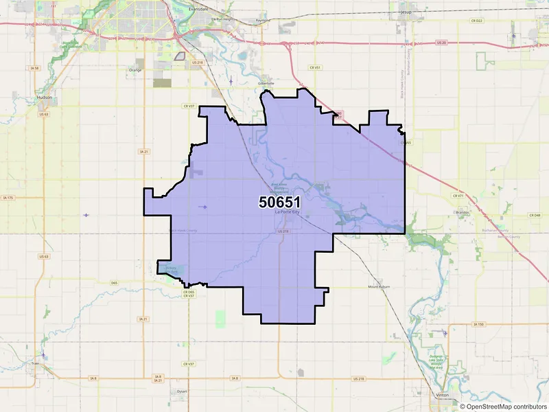 Map of ZIP Code 50651 — La Porte City, IA