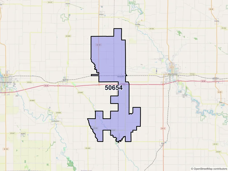 Map of ZIP Code 50654 — Masonville, IA