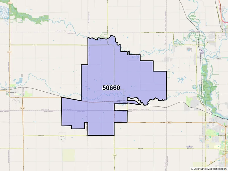 Map of New Hartford, Iowa and ZIP codes