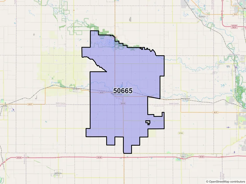Map of ZIP Code 50665 — Parkersburg, IA