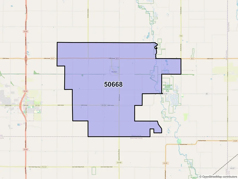 Map of ZIP Code 50668 — Readlyn, IA