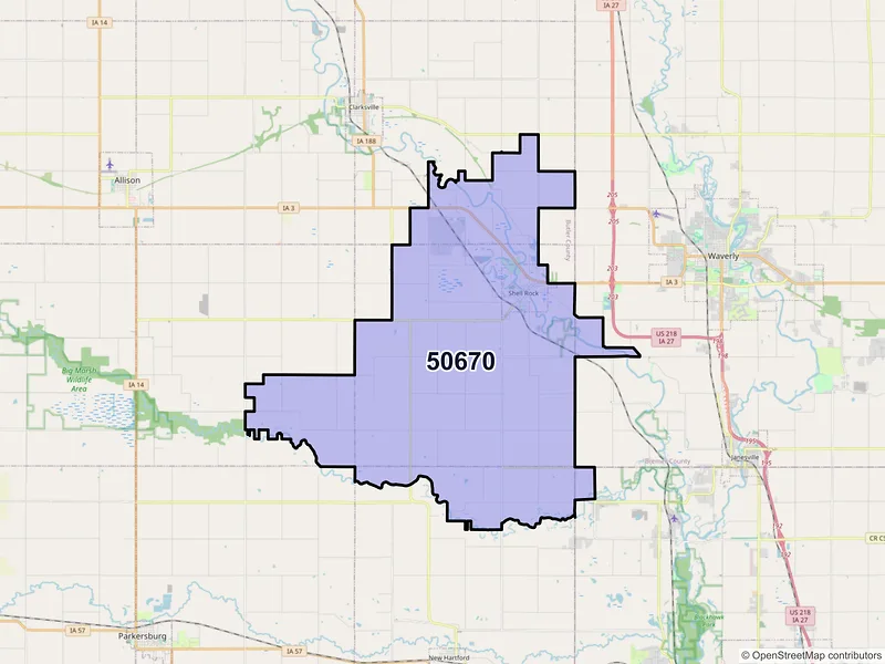 Map of Shell Rock, Iowa and ZIP codes