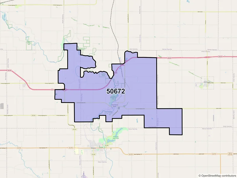 Map of ZIP Code 50672 — Steamboat Rock, IA