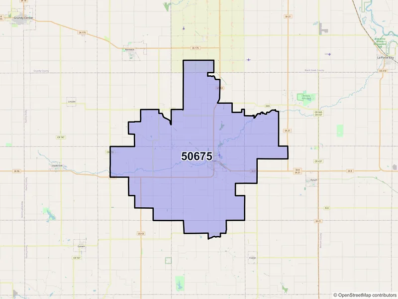 Map of ZIP Code 50675 — Traer, IA