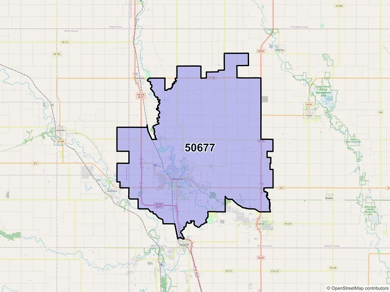 Map of Waverly, Iowa and ZIP codes
