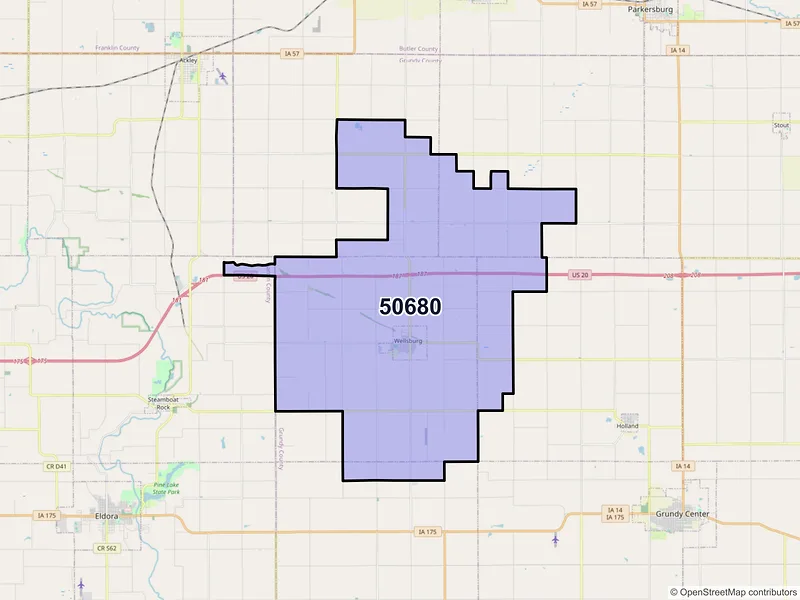 Map of ZIP Code 50680 — Wellsburg, IA