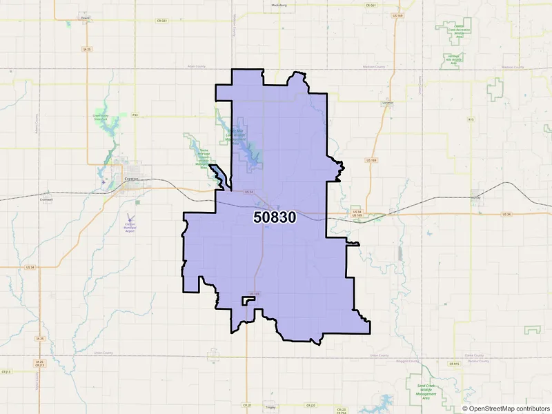 Map of ZIP Code 50830 — Afton, IA