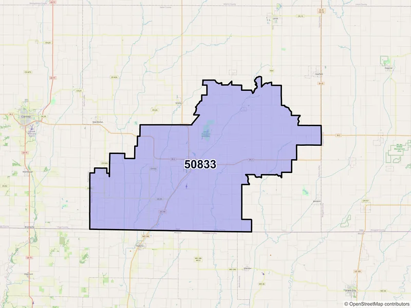 Map of ZIP Code 50833 — Bedford, IA