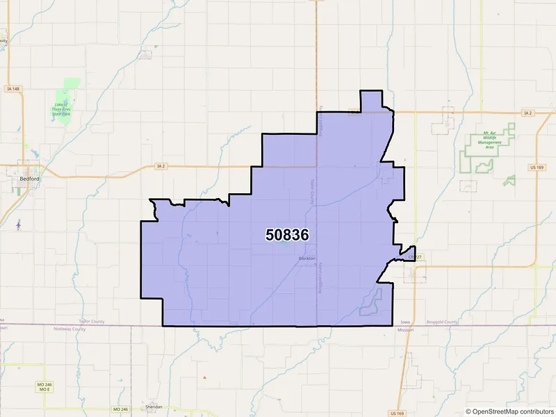 Map of ZIP Code 50836 — Blockton, IA