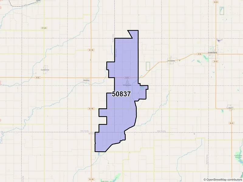 Map of ZIP Code 50837 — Bridgewater, IA
