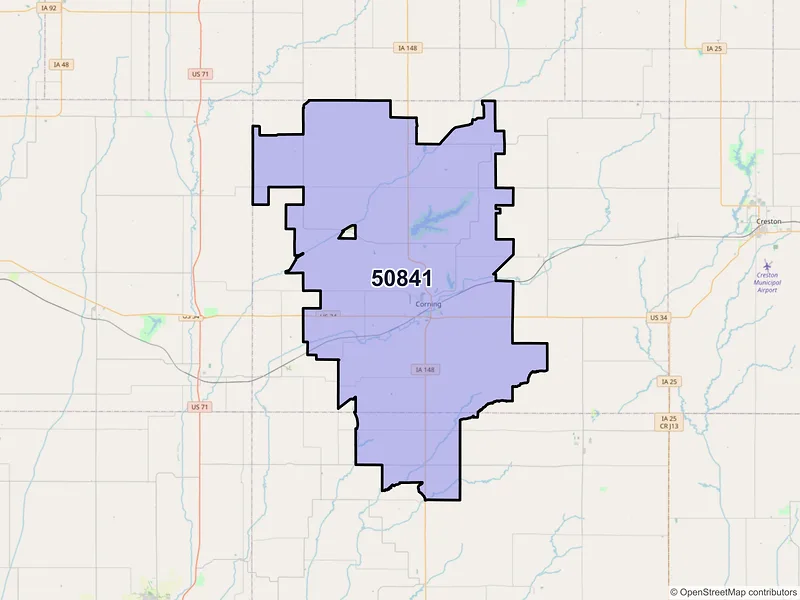 Map of Corning, Iowa and ZIP codes